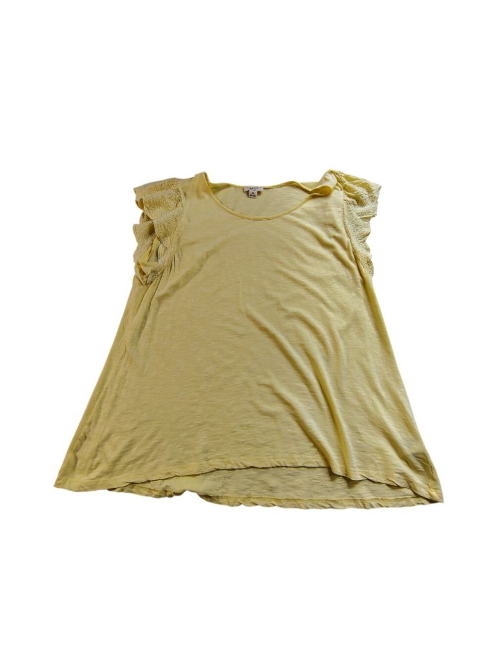 Style & Co Yellow Lace Flutter Sleeve Top  Womens XL Cotton Blend Scoop Neck